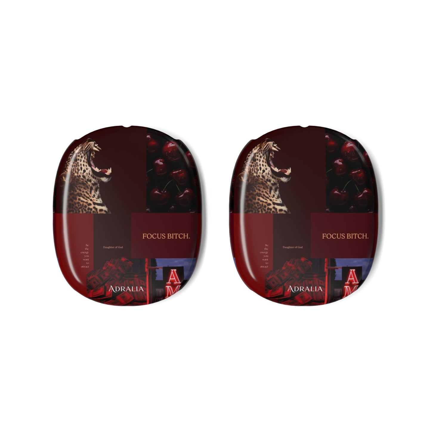 AirPods Max Case – Red Leopard Collage Shell (“FOCUS BITCH”)