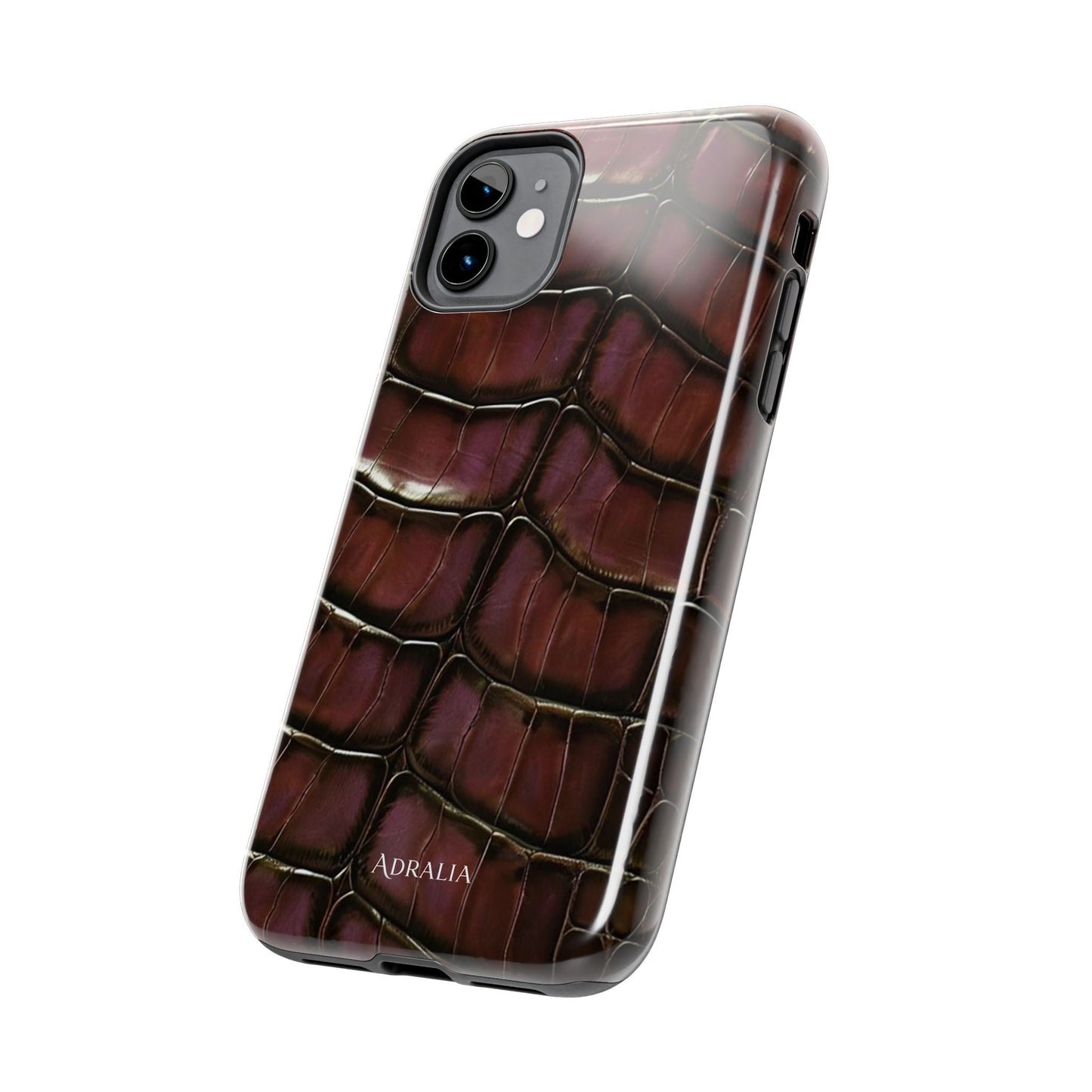Croc-Embossed Tough Phone Case — Burgundy Faux Alligator with ADRALIA Accent