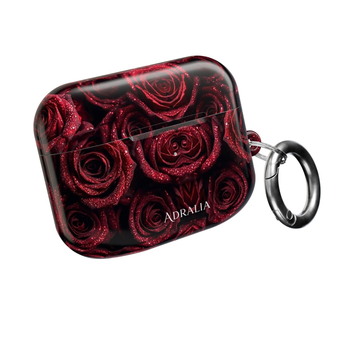 Rose Pattern AirPod Case — Red Floral Protective Cover with 'Adralia' Accent