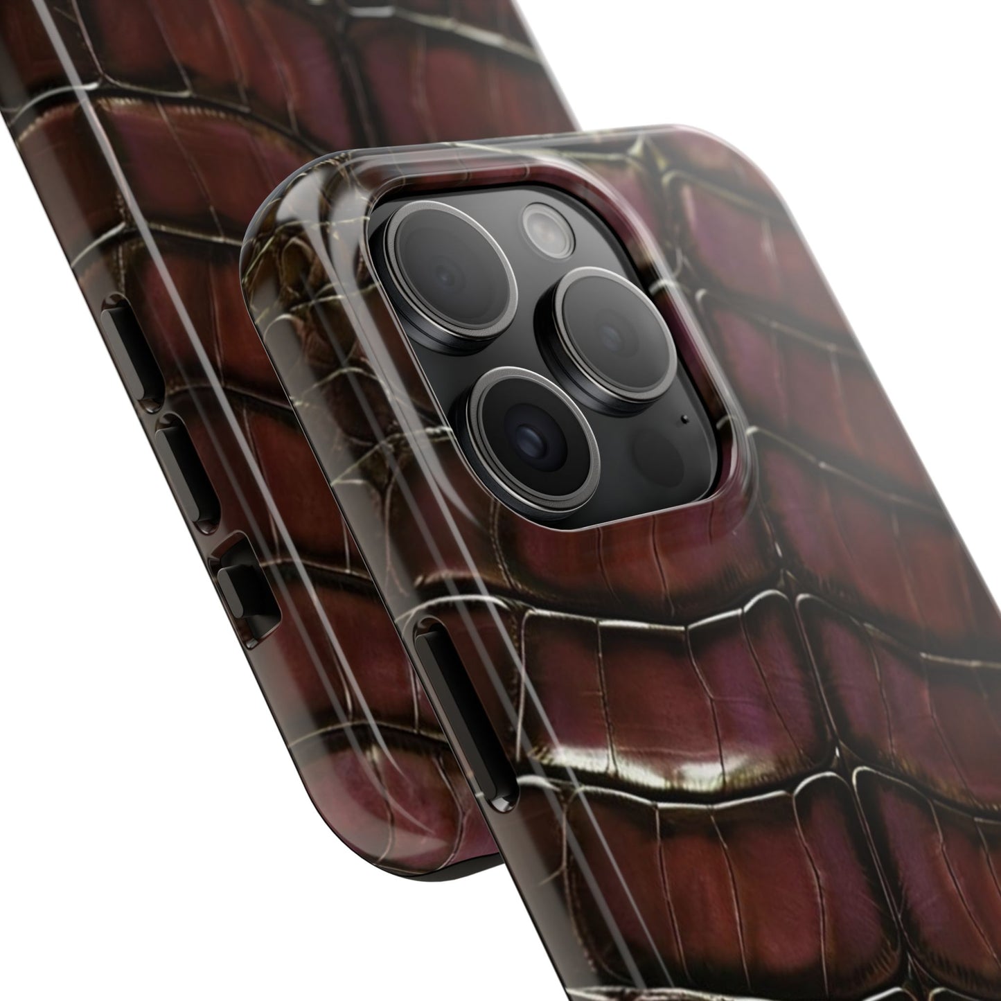 Croc-Embossed Tough Phone Case — Burgundy Faux Alligator with ADRALIA Accent