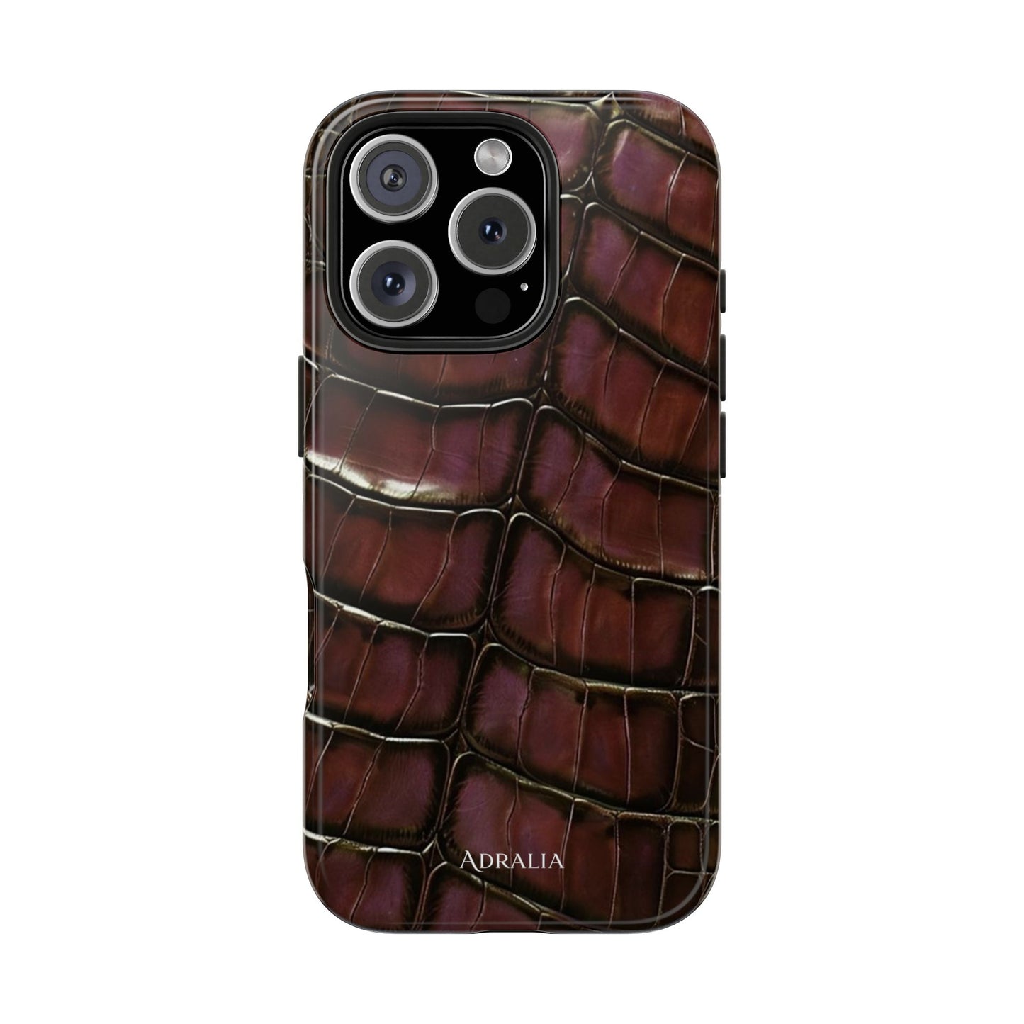 Croc-Embossed Tough Phone Case — Burgundy Faux Alligator with ADRALIA Accent