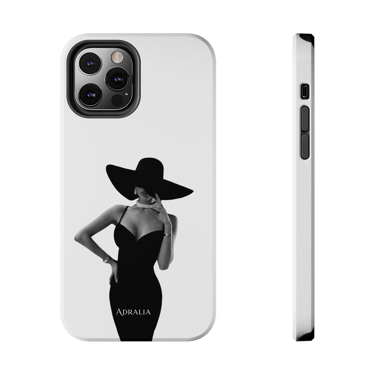 Tough Phone Case — Elegant Woman in Wide-Brim Hat Black & White Design