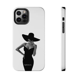 Tough Phone Case — Elegant Woman in Wide-Brim Hat Black & White Design