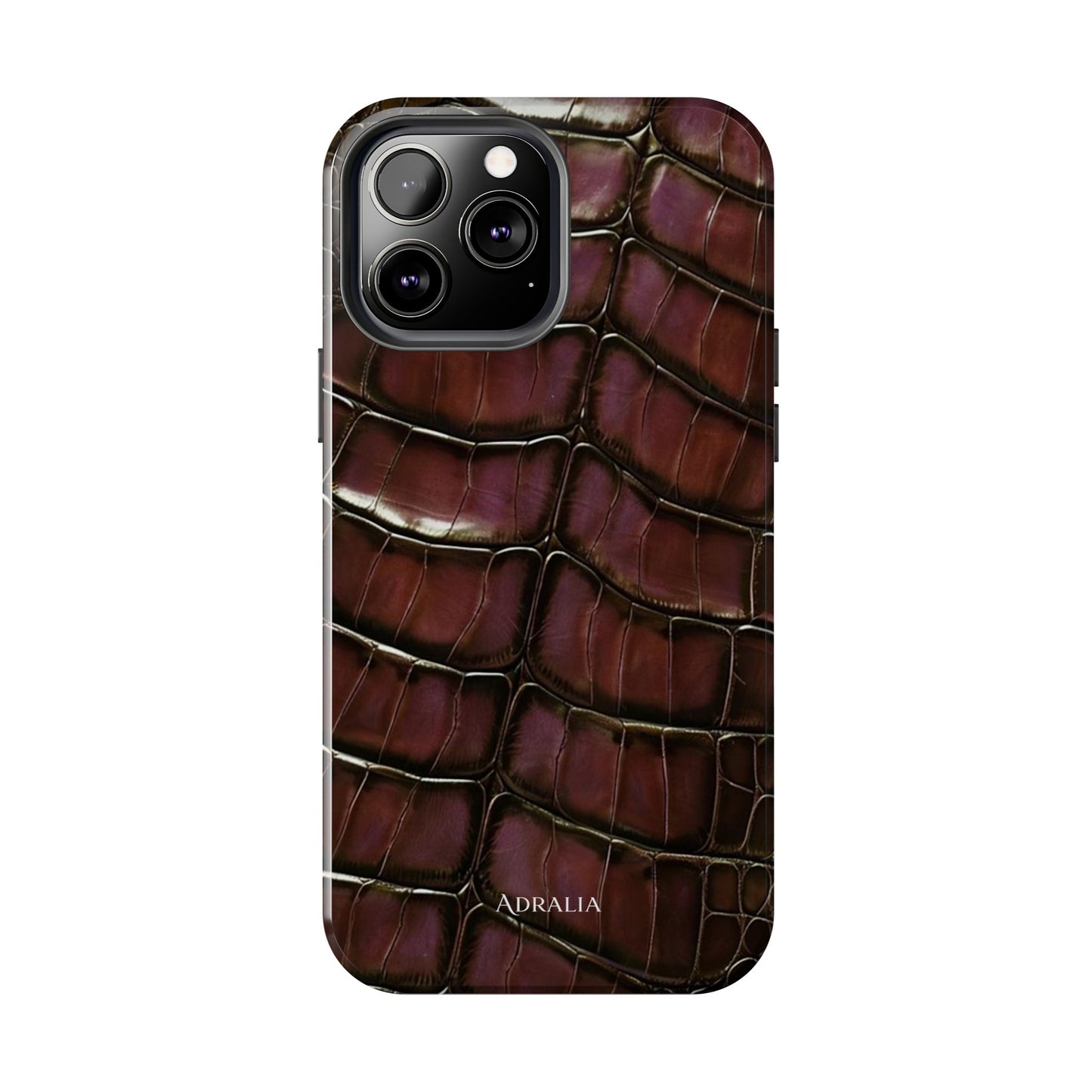 Croc-Embossed Tough Phone Case — Burgundy Faux Alligator with ADRALIA Accent