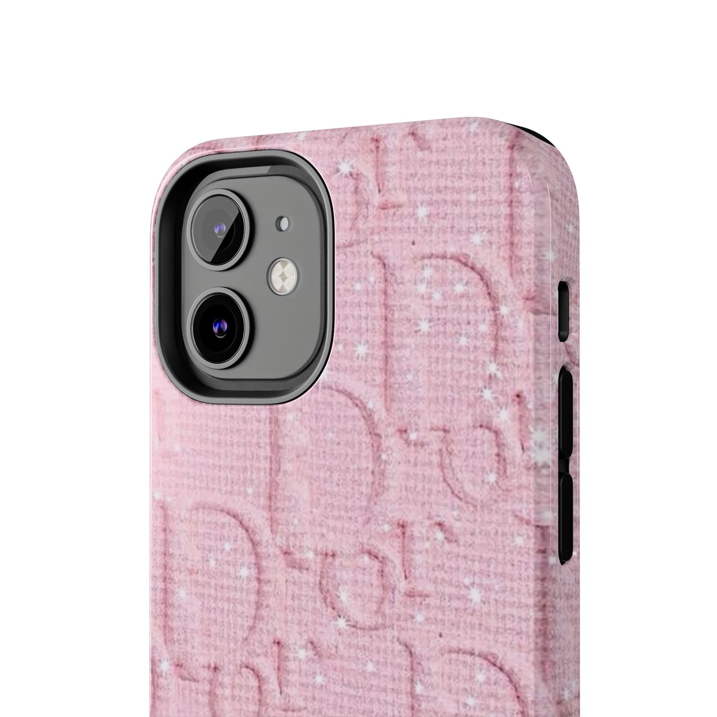 Pink Embossed Tough Phone Case – 'Adralia' Glitter Monogram Protective Cover
