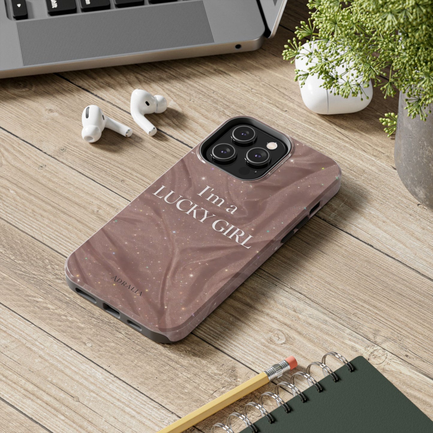 I'm a Lucky Girl Tough Phone Case – Sparkling Rose Marble Protective Cover