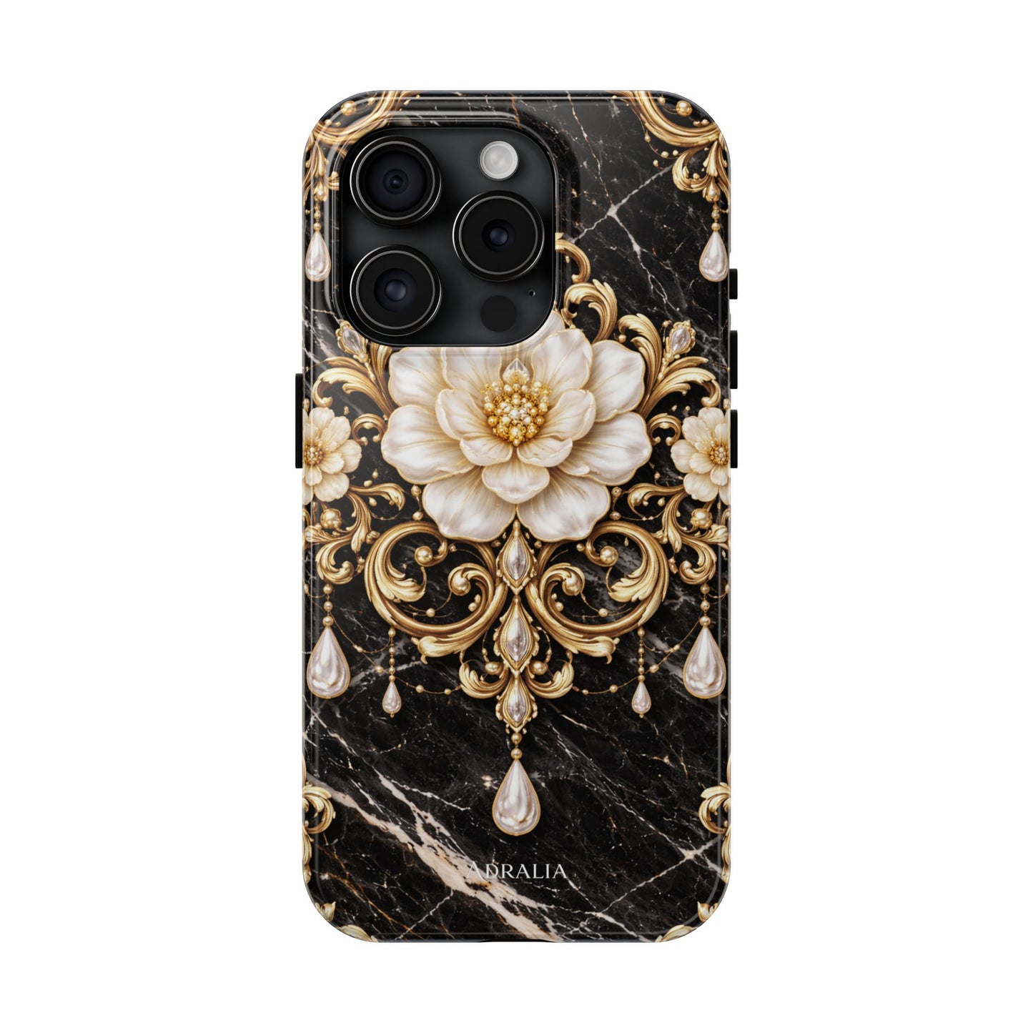 Phone Case — Black Marble Floral Baroque Tough Protective Cover