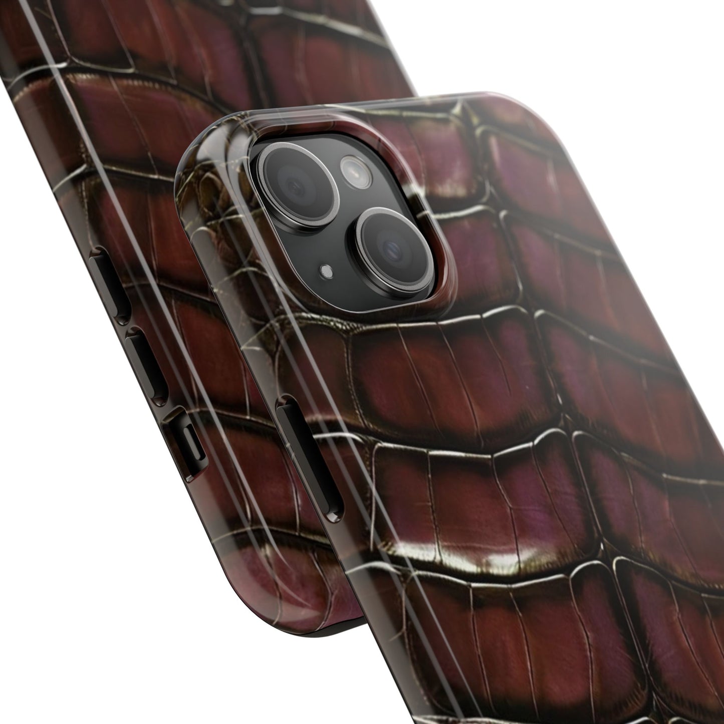 Croc-Embossed Tough Phone Case — Burgundy Faux Alligator with ADRALIA Accent