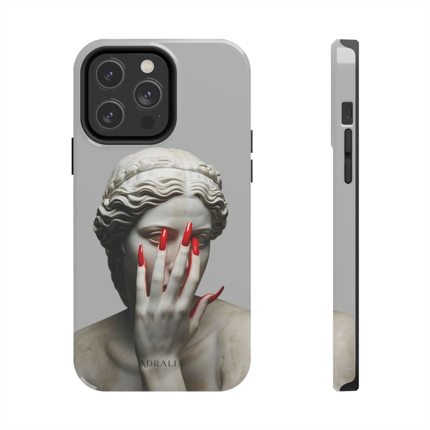 Statue with Red Nails Phone Case — Moody Classical Art Protective Case