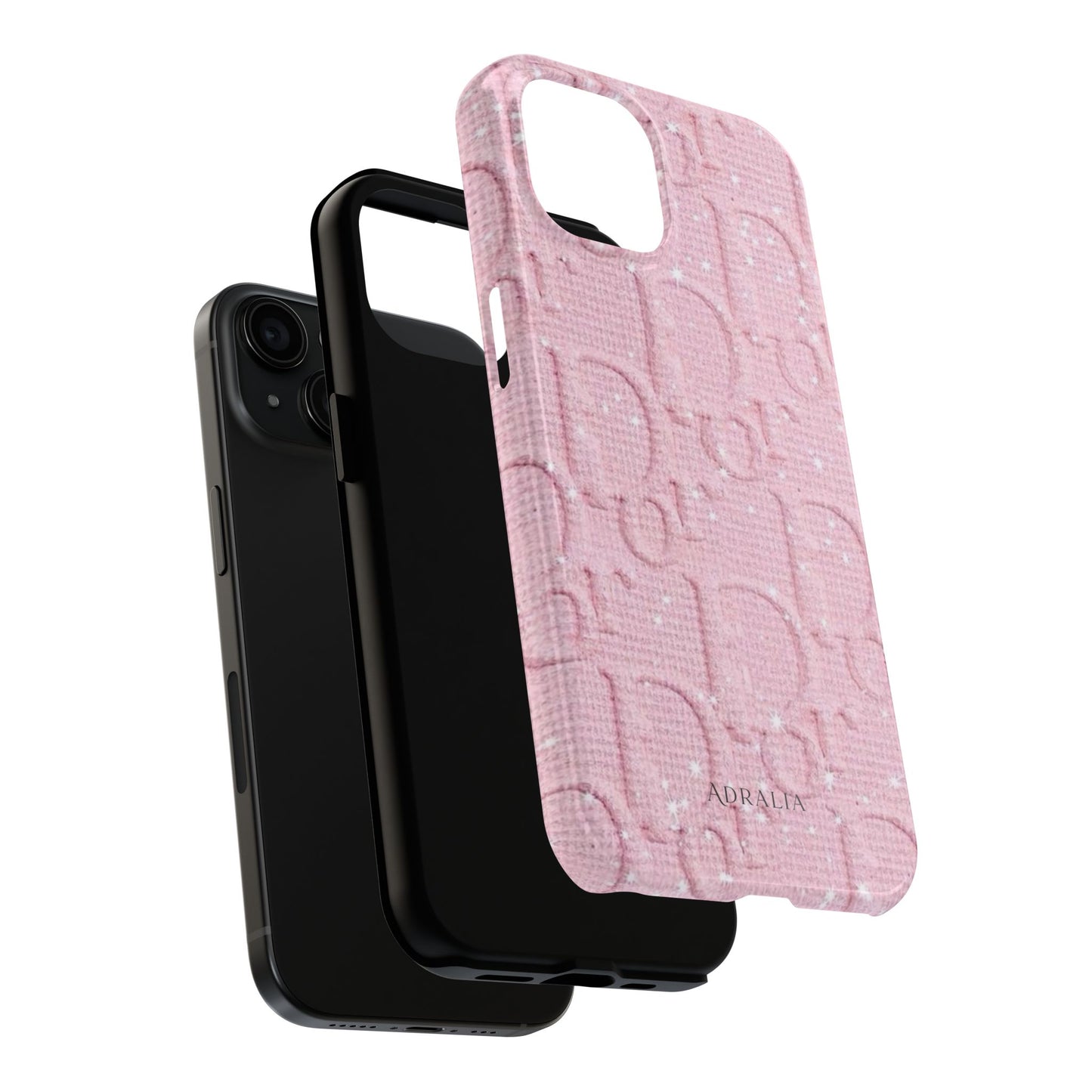 Pink Embossed Tough Phone Case – 'Adralia' Glitter Monogram Protective Cover