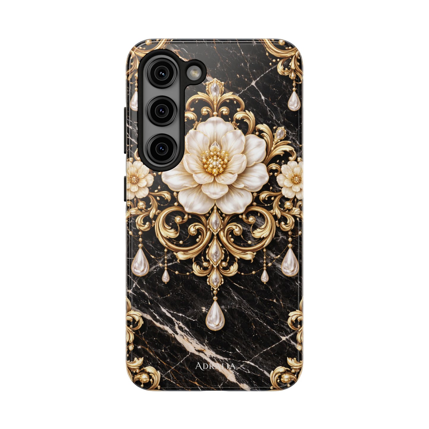 Phone Case — Black Marble Floral Baroque Tough Protective Cover