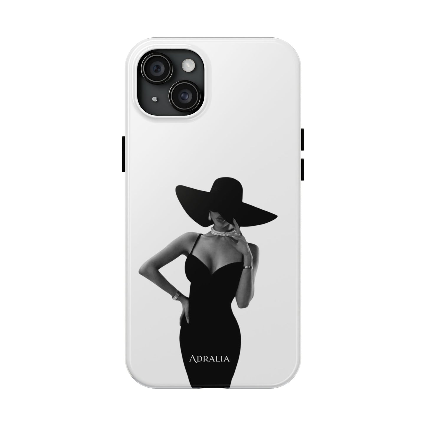 Tough Phone Case — Elegant Woman in Wide-Brim Hat Black & White Design
