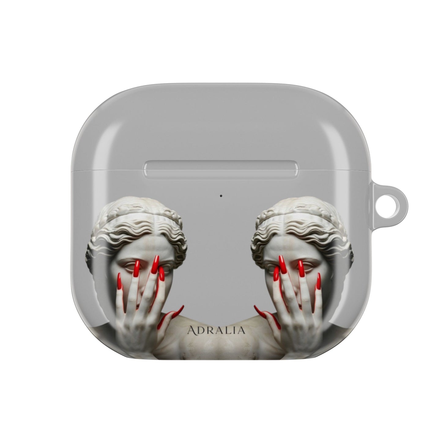 Statue Hands AirPod Case — Moody Grey Sculpture Design with Red Nails