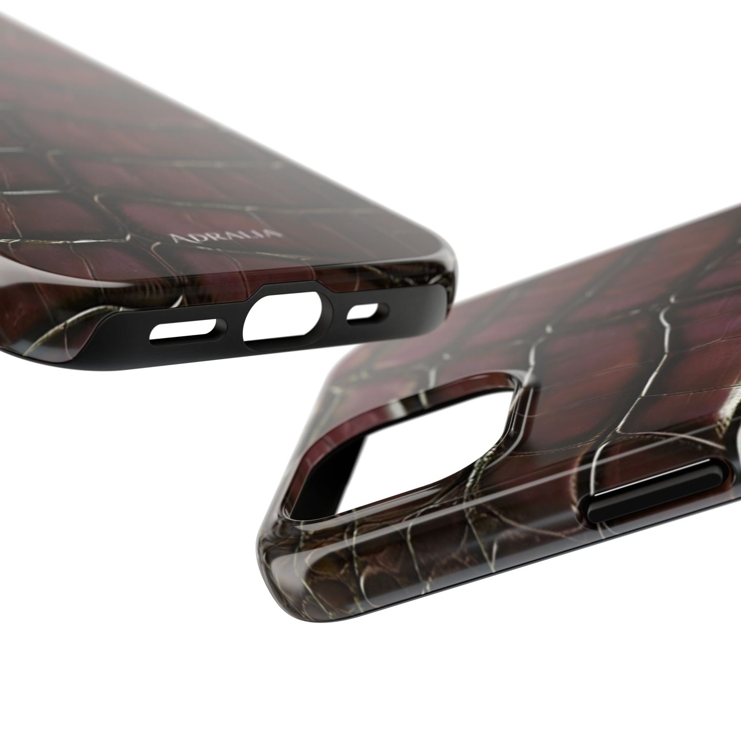 Croc-Embossed Tough Phone Case — Burgundy Faux Alligator with ADRALIA Accent