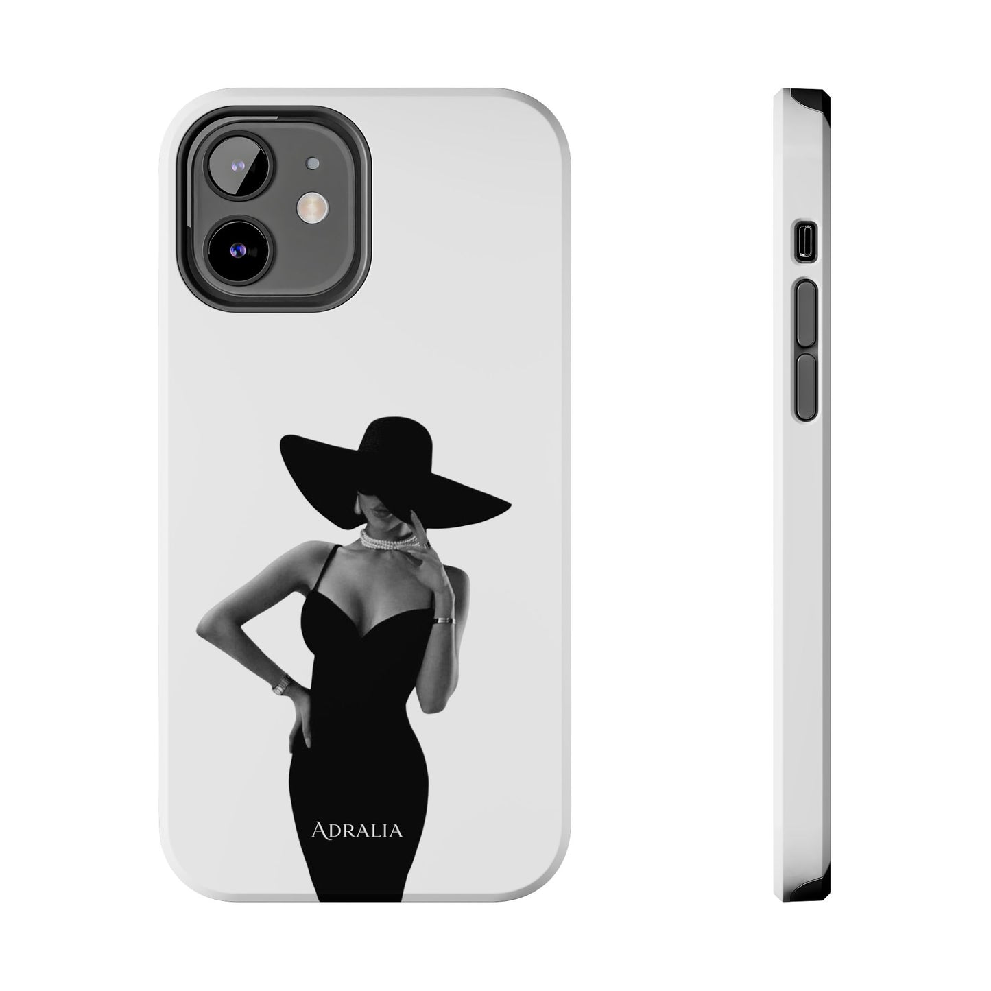 Tough Phone Case — Elegant Woman in Wide-Brim Hat Black & White Design