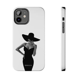 Tough Phone Case — Elegant Woman in Wide-Brim Hat Black & White Design
