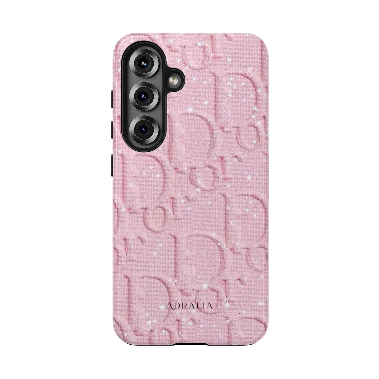 Pink Embossed Tough Phone Case – 'Adralia' Glitter Monogram Protective Cover