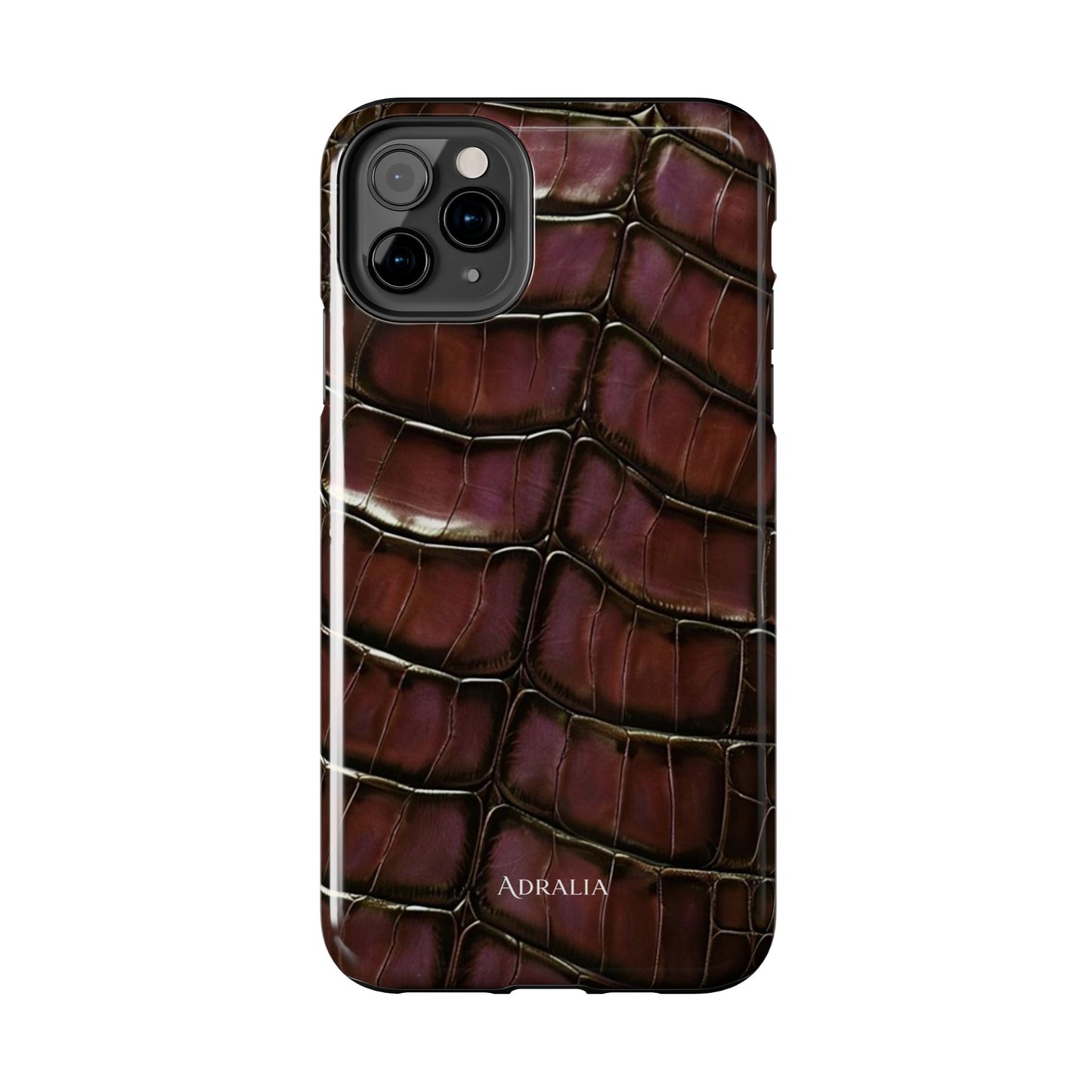 Croc-Embossed Tough Phone Case — Burgundy Faux Alligator with ADRALIA Accent