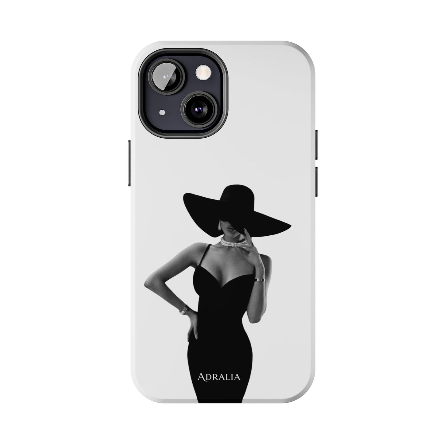 Tough Phone Case — Elegant Woman in Wide-Brim Hat Black & White Design