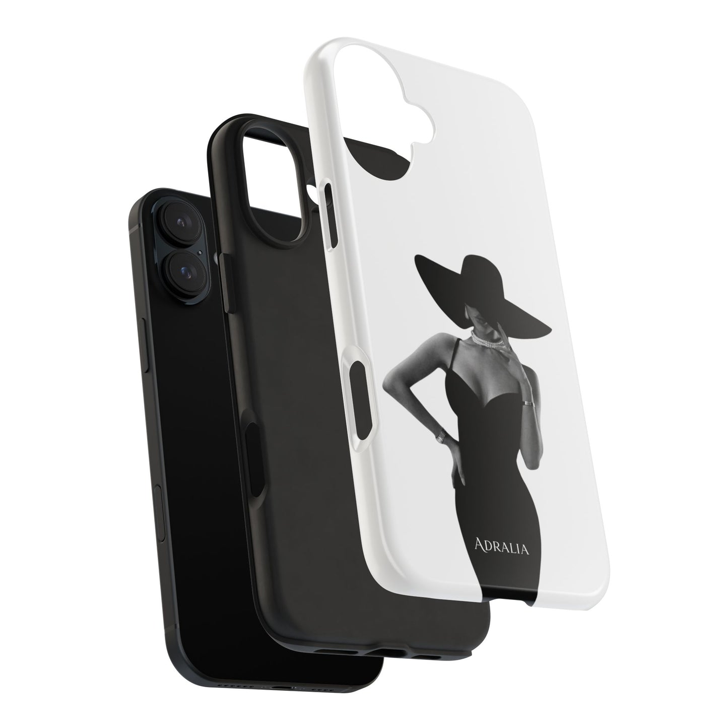 Tough Phone Case — Elegant Woman in Wide-Brim Hat Black & White Design