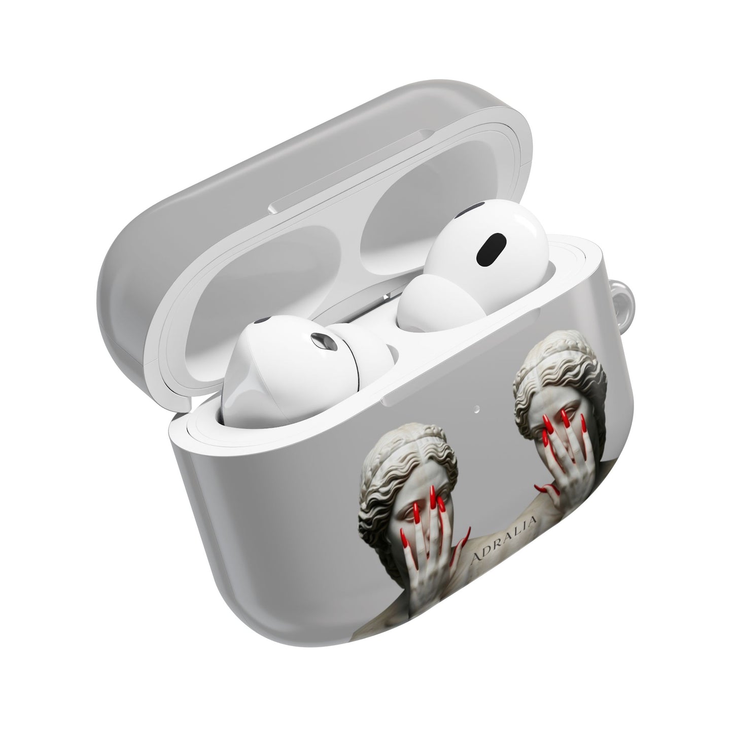 Statue Hands AirPod Case — Moody Grey Sculpture Design with Red Nails