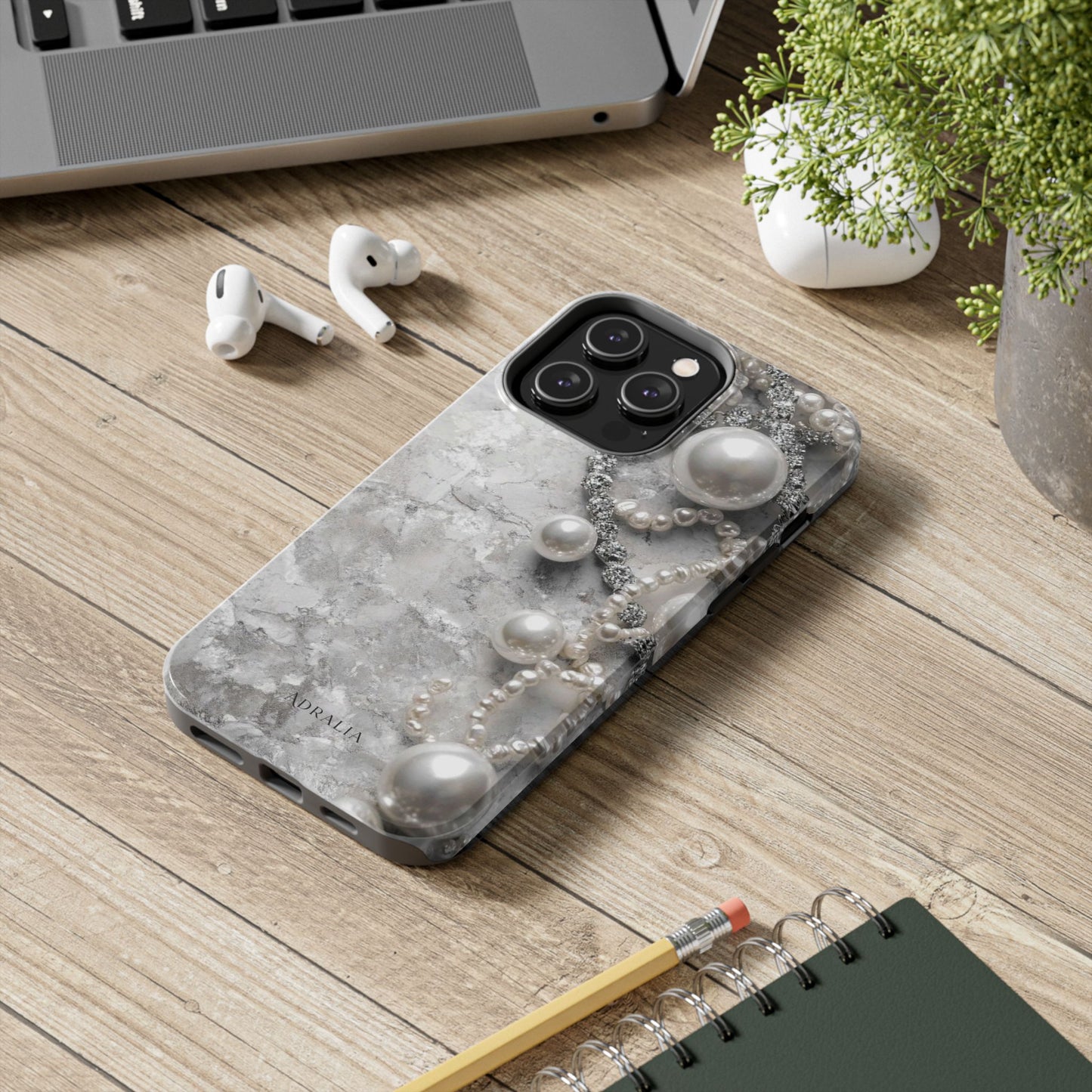 Pearl Luxe Tough Phone Case — Elegant Pearl & Crystal Protective Cover