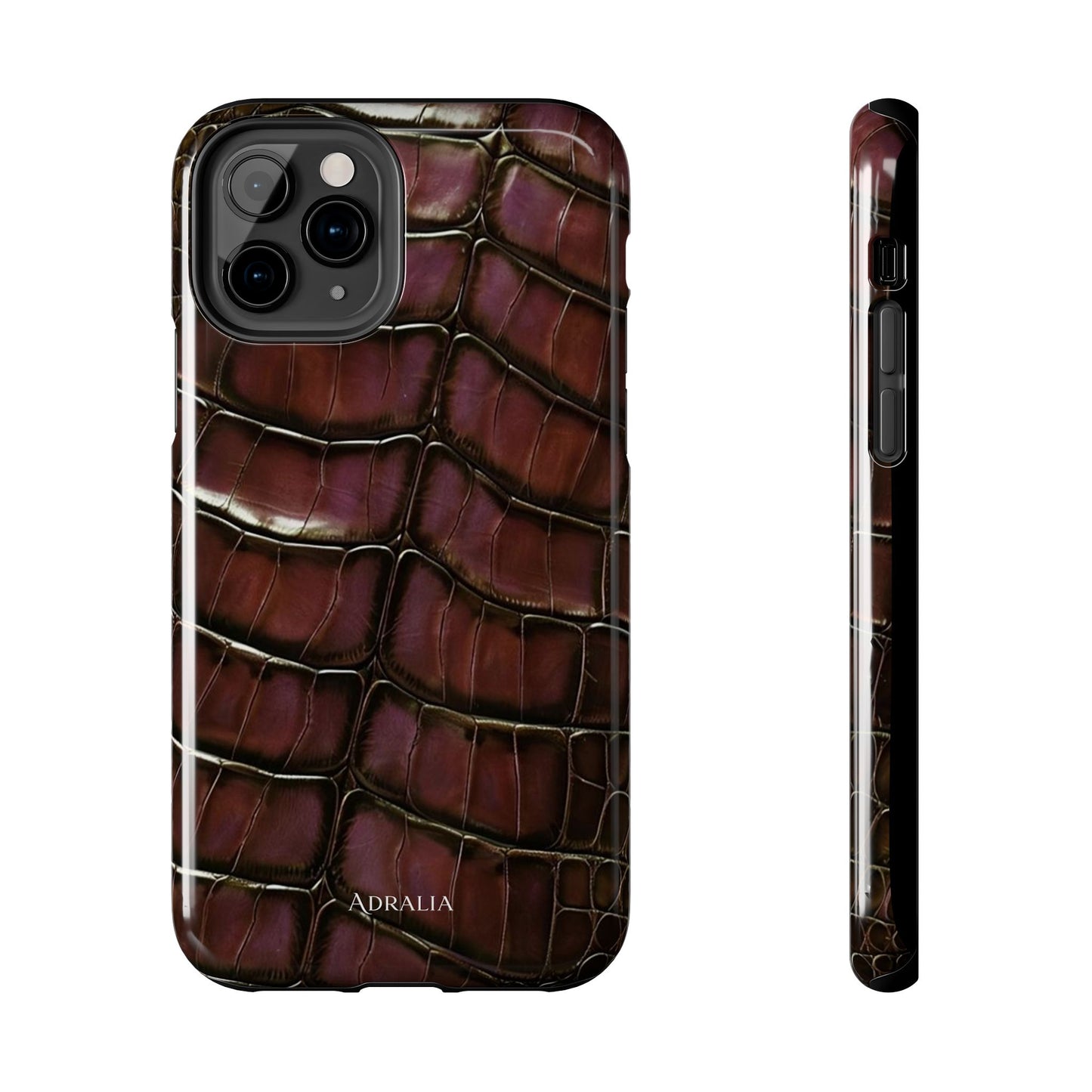 Croc-Embossed Tough Phone Case — Burgundy Faux Alligator with ADRALIA Accent
