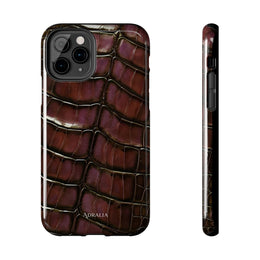 Croc-Embossed Tough Phone Case — Burgundy Faux Alligator with ADRALIA Accent