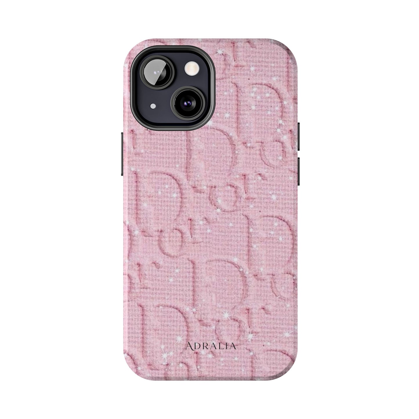 Pink Embossed Tough Phone Case – 'Adralia' Glitter Monogram Protective Cover
