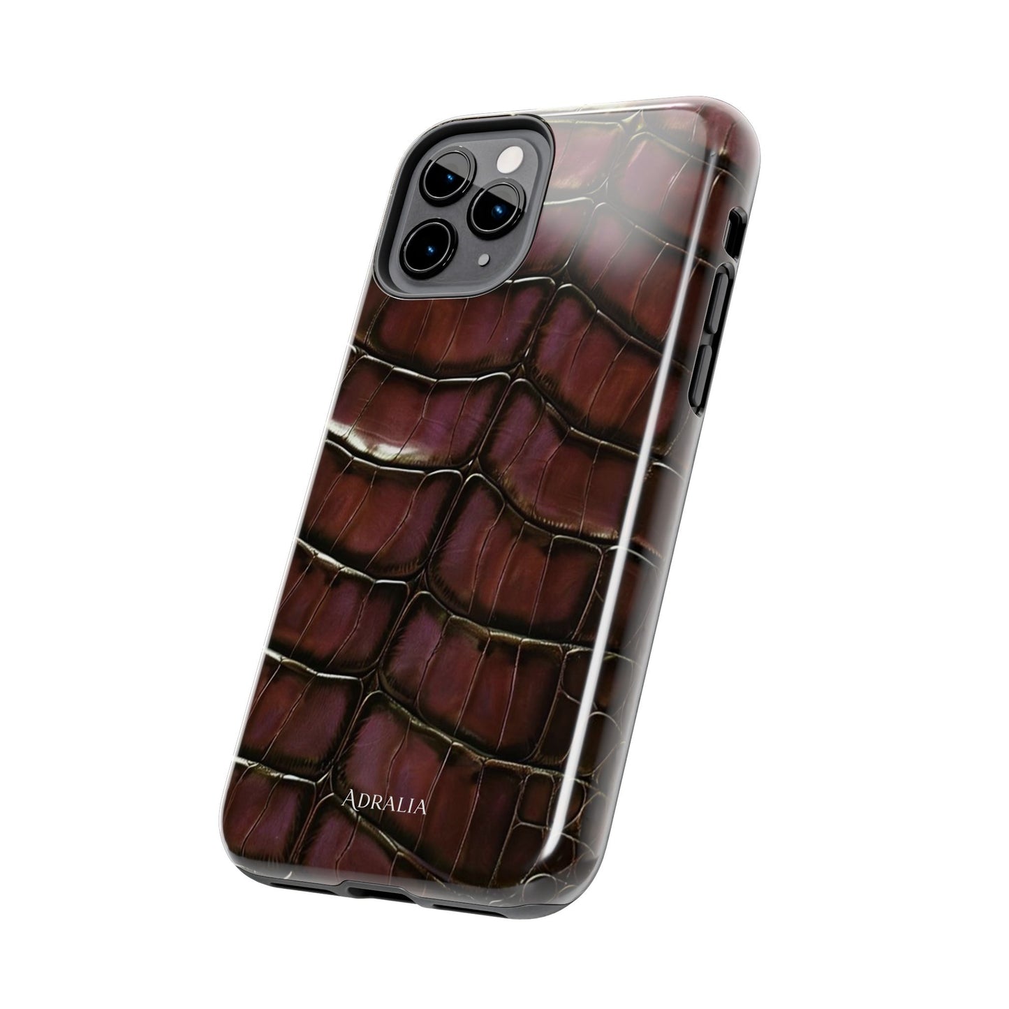 Croc-Embossed Tough Phone Case — Burgundy Faux Alligator with ADRALIA Accent