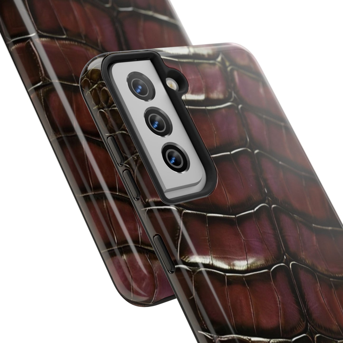 Croc-Embossed Tough Phone Case — Burgundy Faux Alligator with ADRALIA Accent