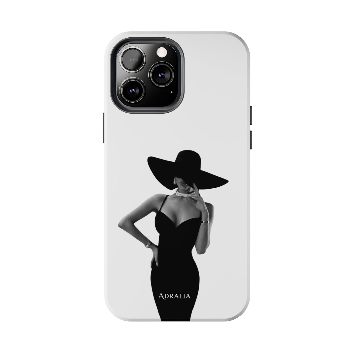 Tough Phone Case — Elegant Woman in Wide-Brim Hat Black & White Design