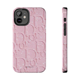 Pink Embossed Tough Phone Case – 'Adralia' Glitter Monogram Protective Cover
