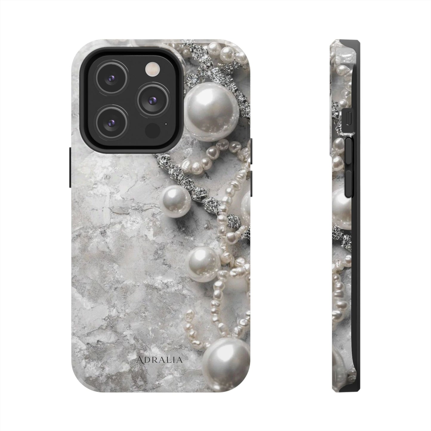 Pearl Luxe Tough Phone Case — Elegant Pearl & Crystal Protective Cover