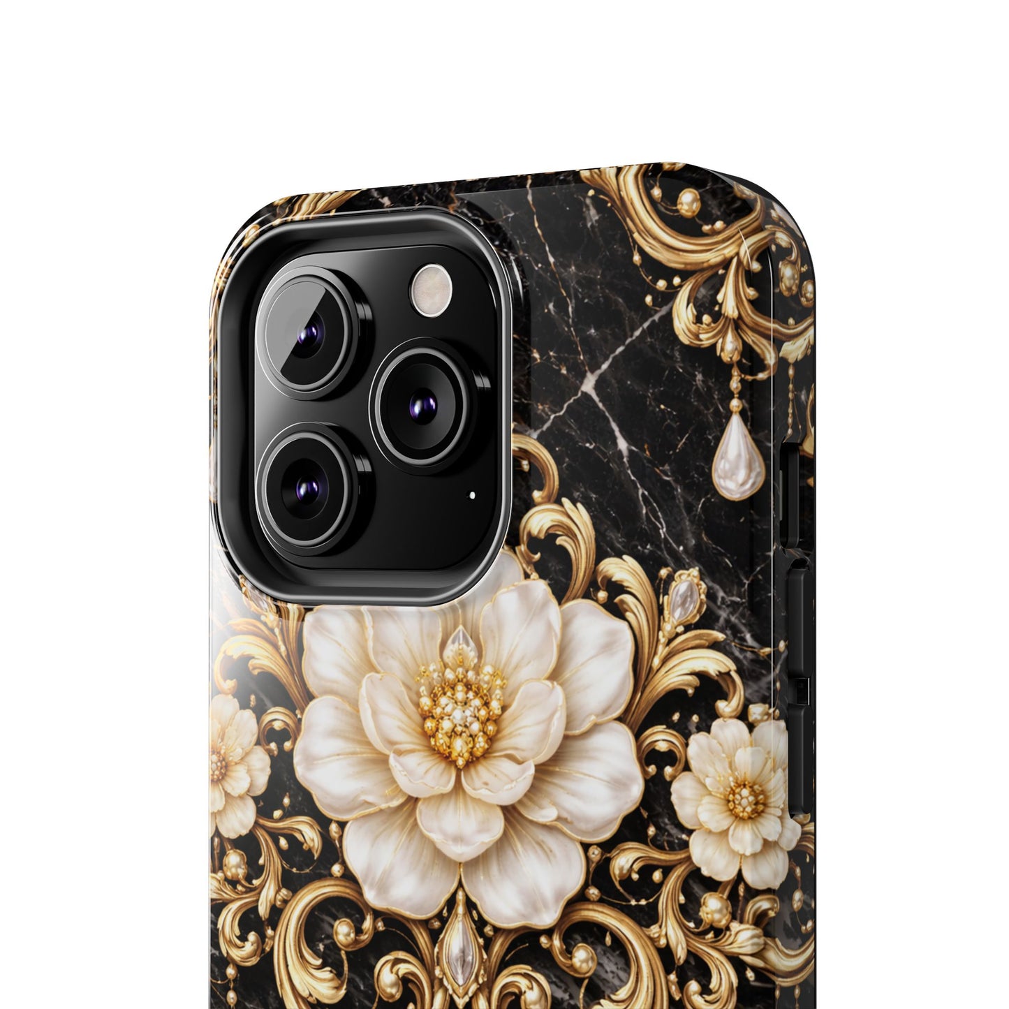 Phone Case — Black Marble Floral Baroque Tough Protective Cover