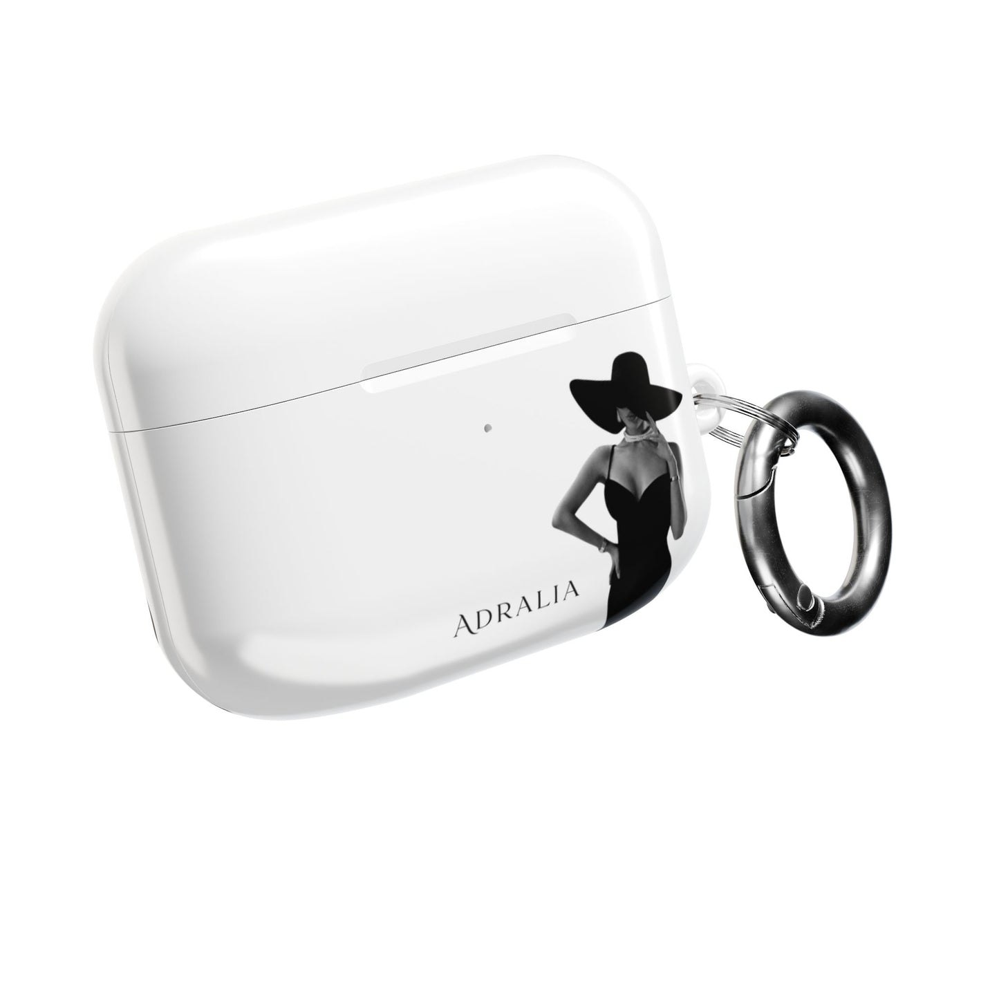 AirPods Case — Elegant Black Hat Silhouette with 'ADRALIA' Text