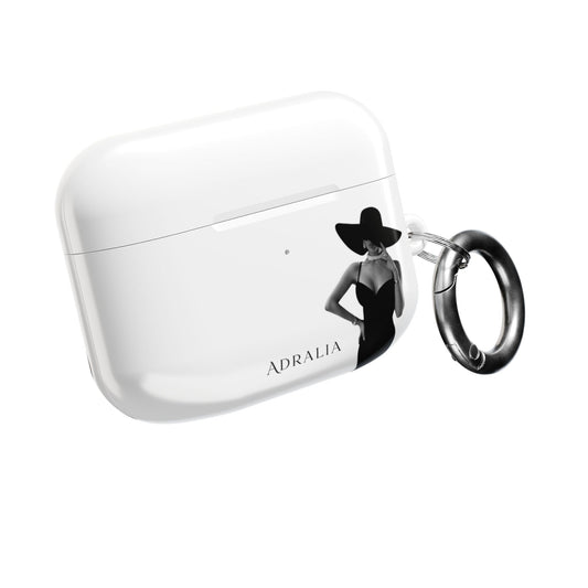 AirPods Case — Elegant Black Hat Silhouette with 'ADRALIA' Text