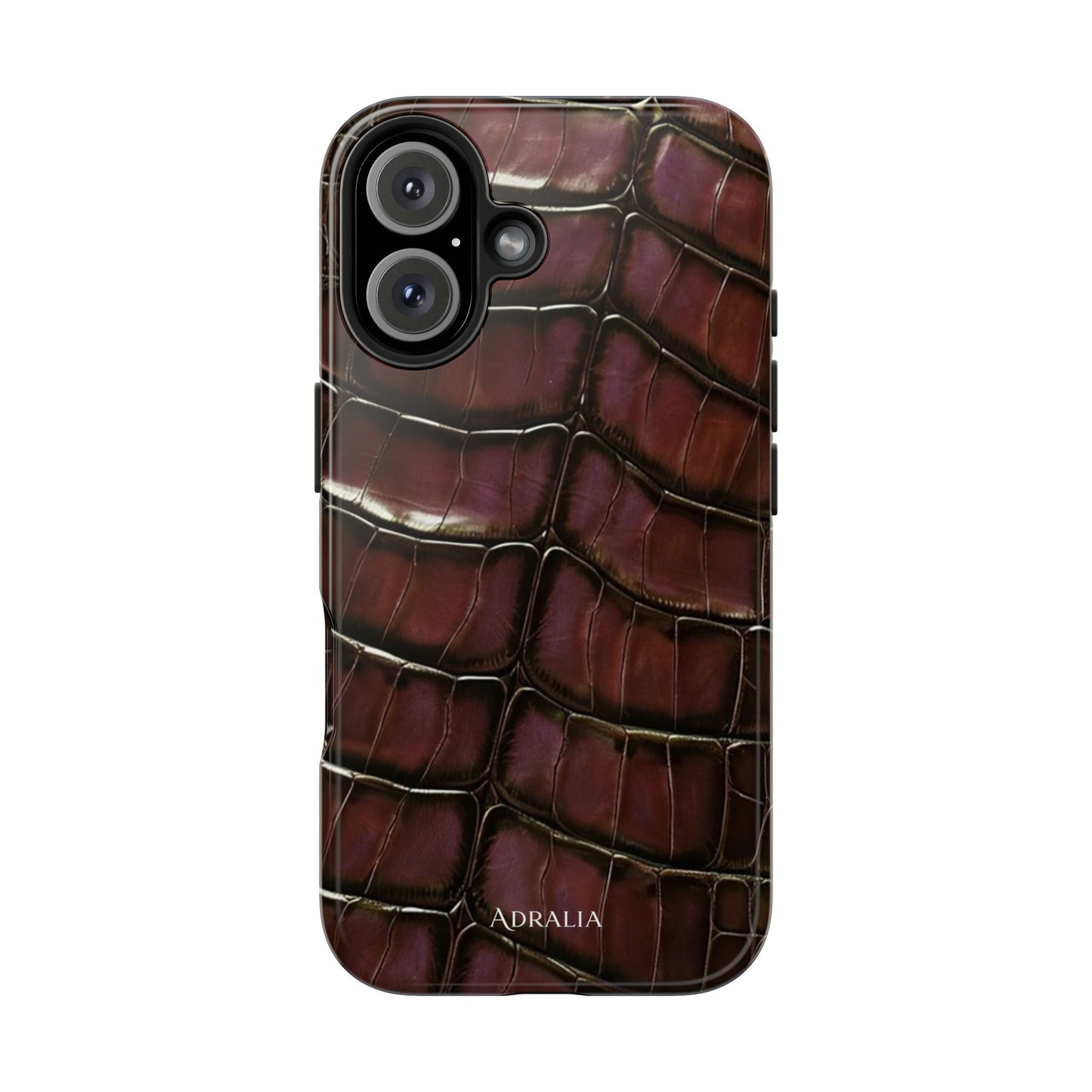 Croc-Embossed Tough Phone Case — Burgundy Faux Alligator with ADRALIA Accent