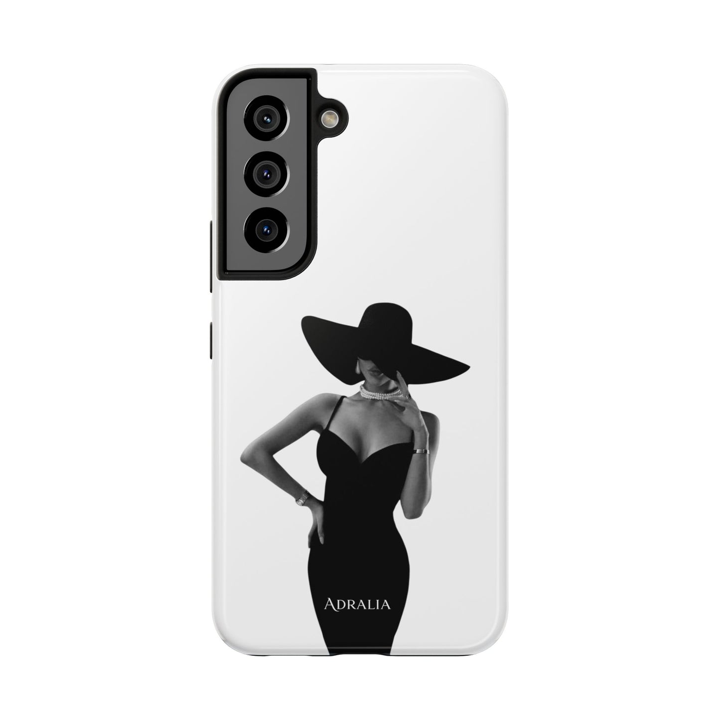 Tough Phone Case — Elegant Woman in Wide-Brim Hat Black & White Design