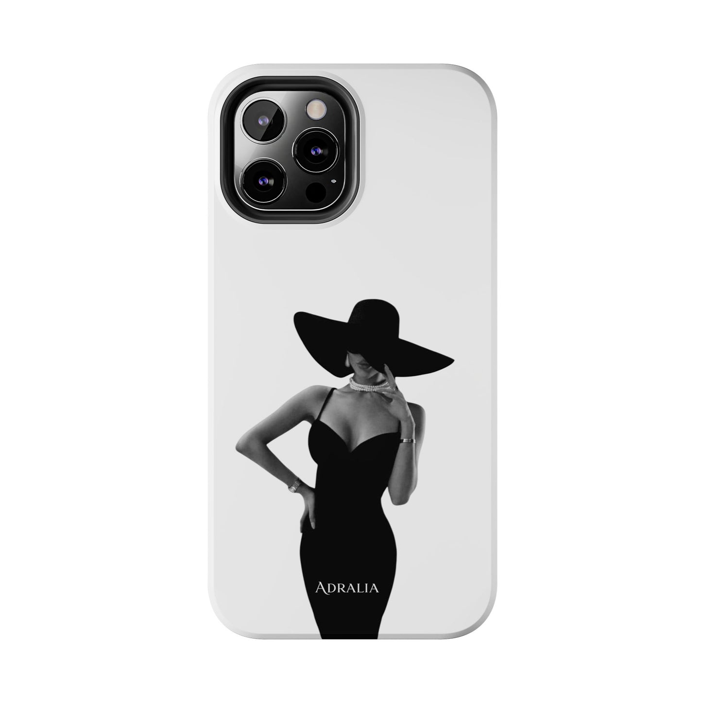 Tough Phone Case — Elegant Woman in Wide-Brim Hat Black & White Design