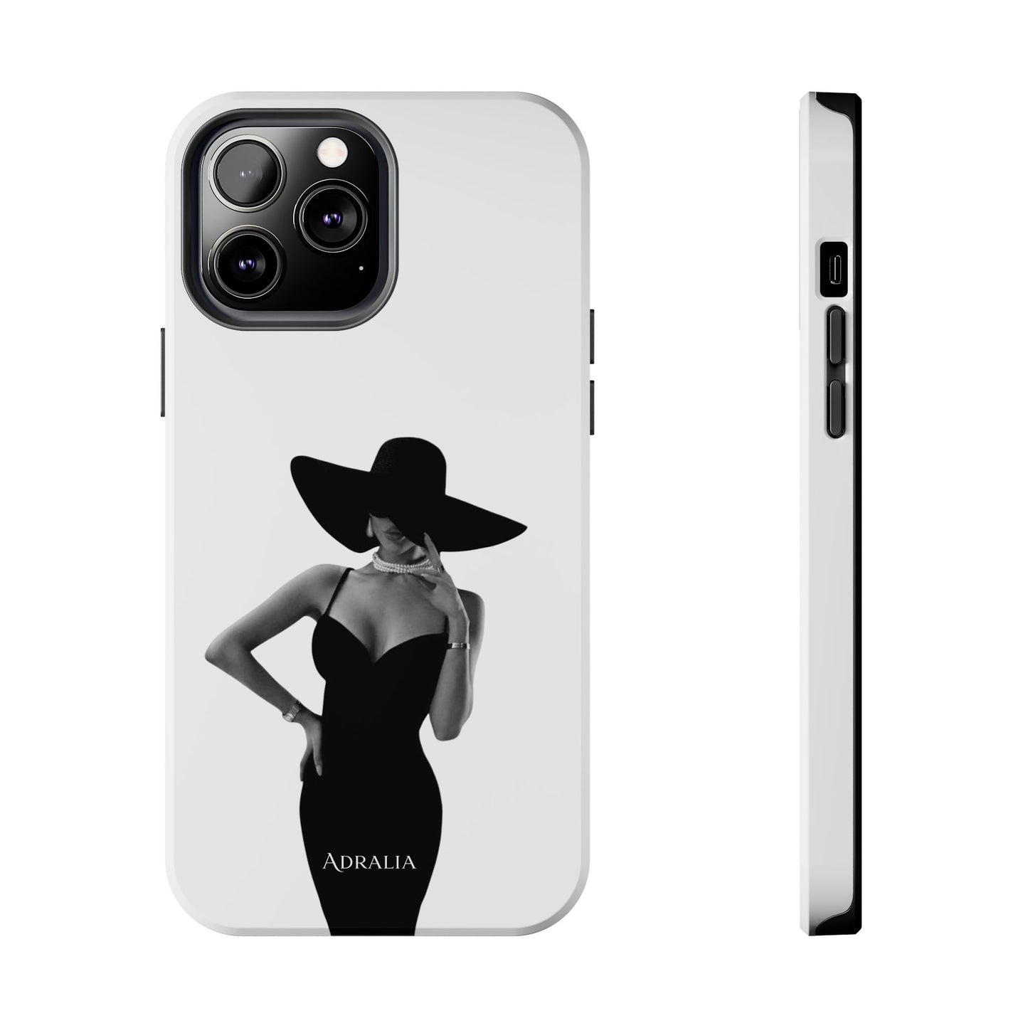 Tough Phone Case — Elegant Woman in Wide-Brim Hat Black & White Design