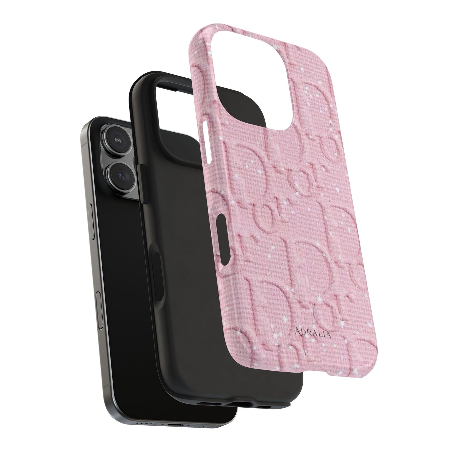Pink Embossed Tough Phone Case – 'Adralia' Glitter Monogram Protective Cover
