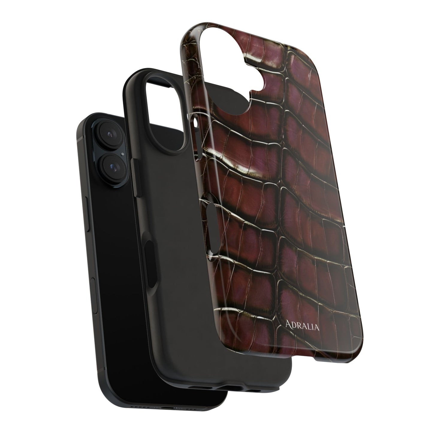 Croc-Embossed Tough Phone Case — Burgundy Faux Alligator with ADRALIA Accent