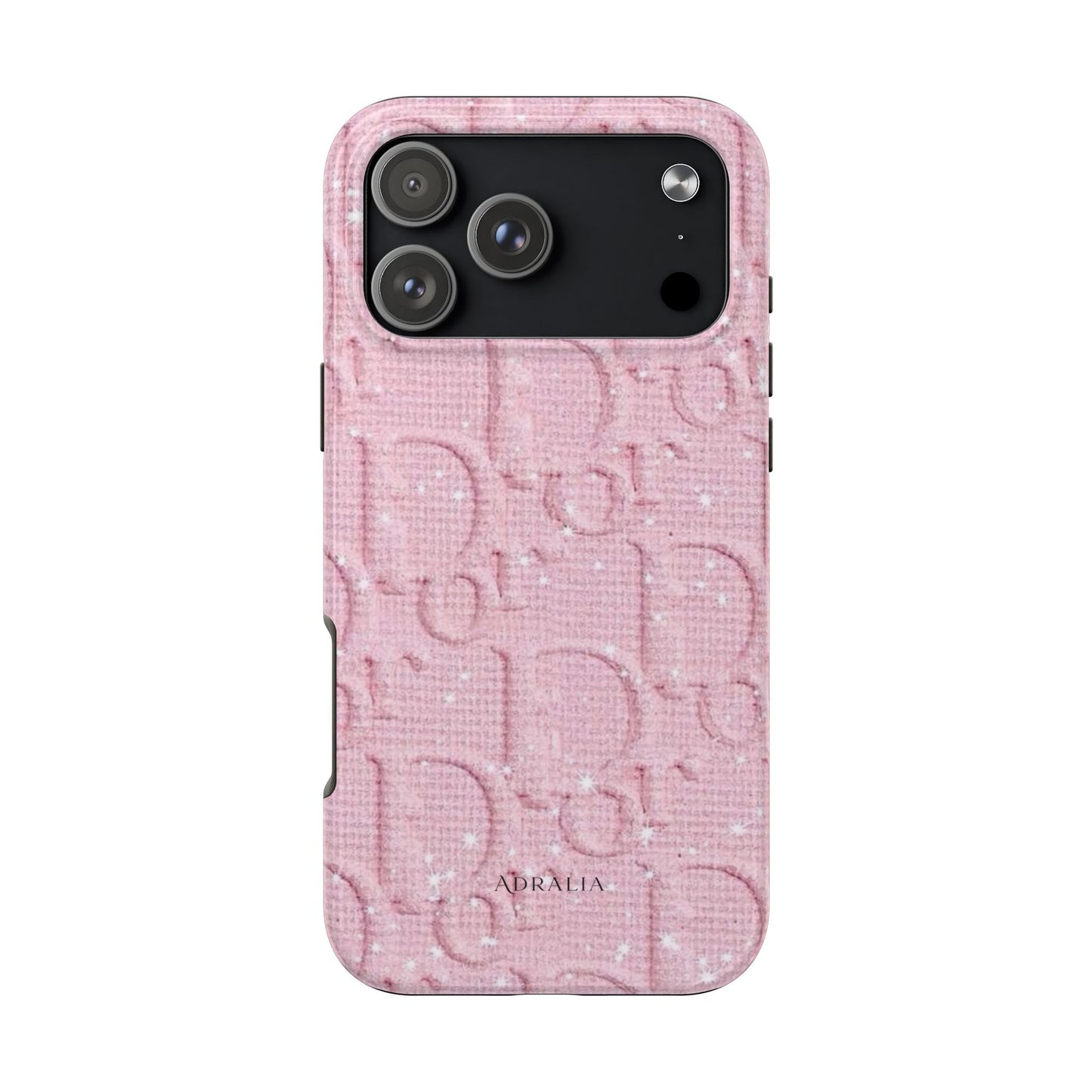 Pink Embossed Tough Phone Case – 'Adralia' Glitter Monogram Protective Cover