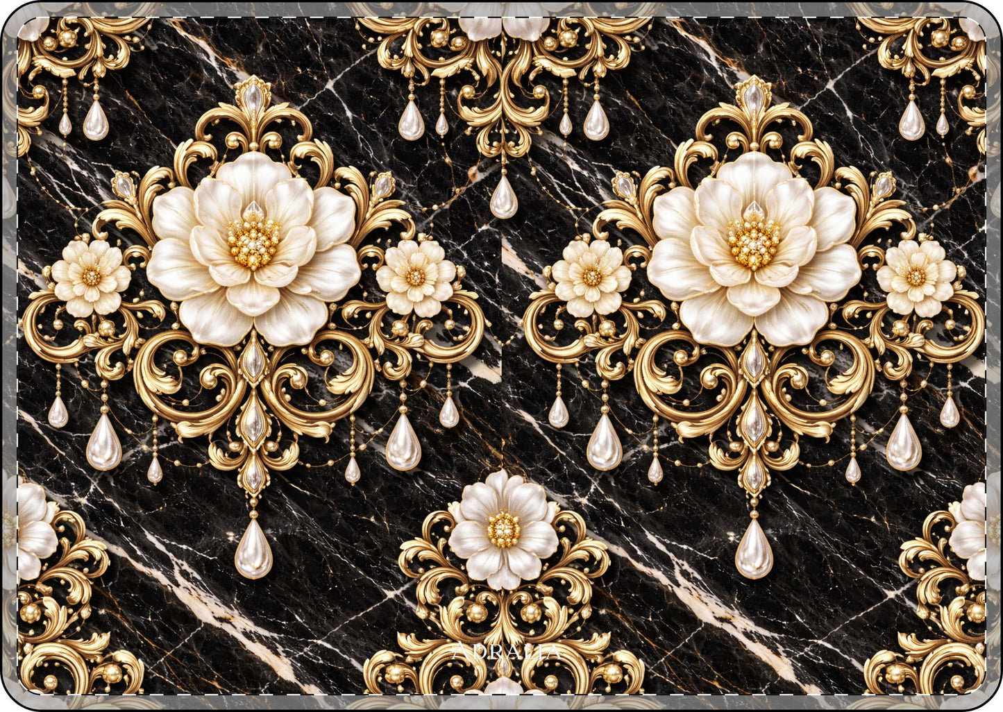 Baroque Gold Floral MacBook Case — Black Marble Pearl Ornament