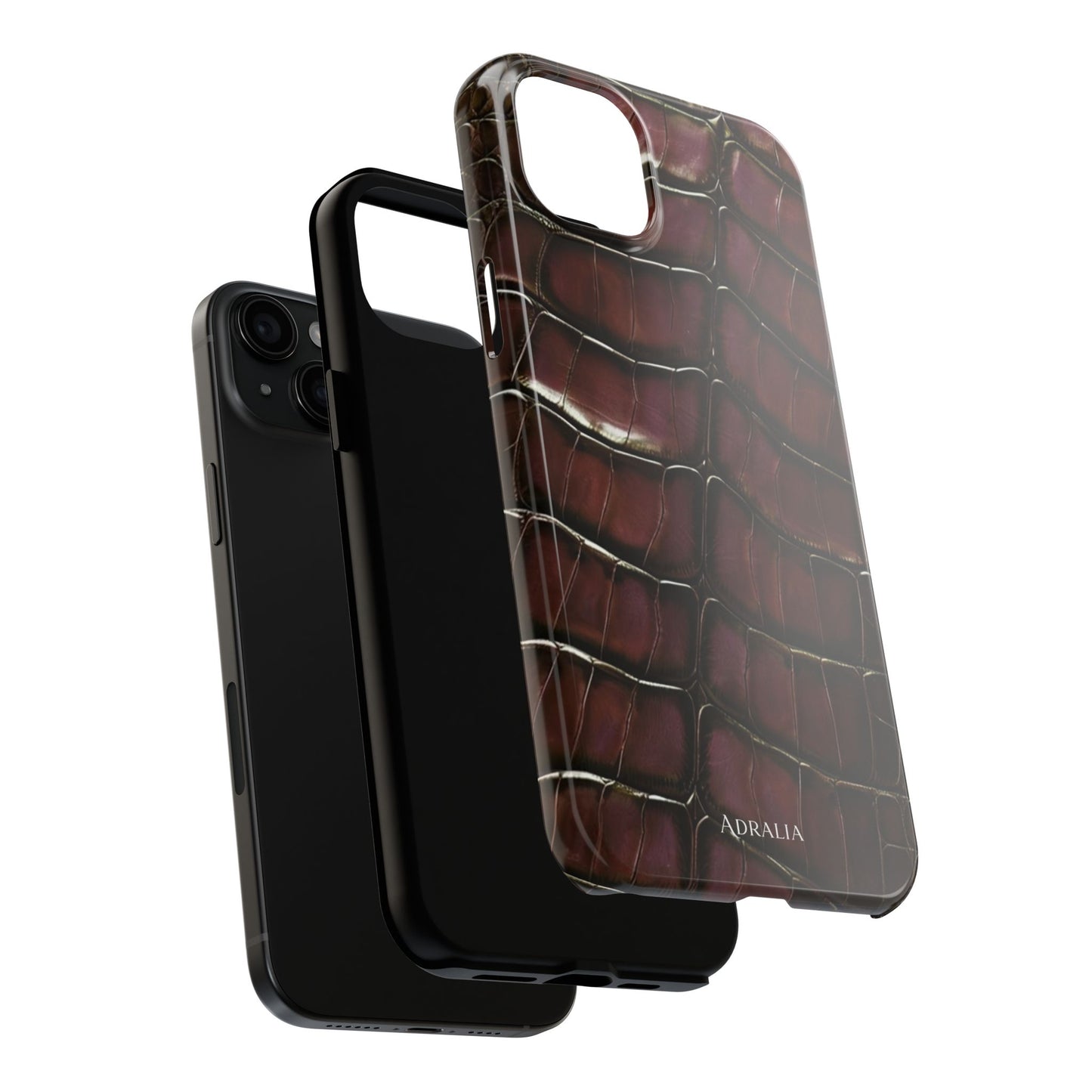 Croc-Embossed Tough Phone Case — Burgundy Faux Alligator with ADRALIA Accent