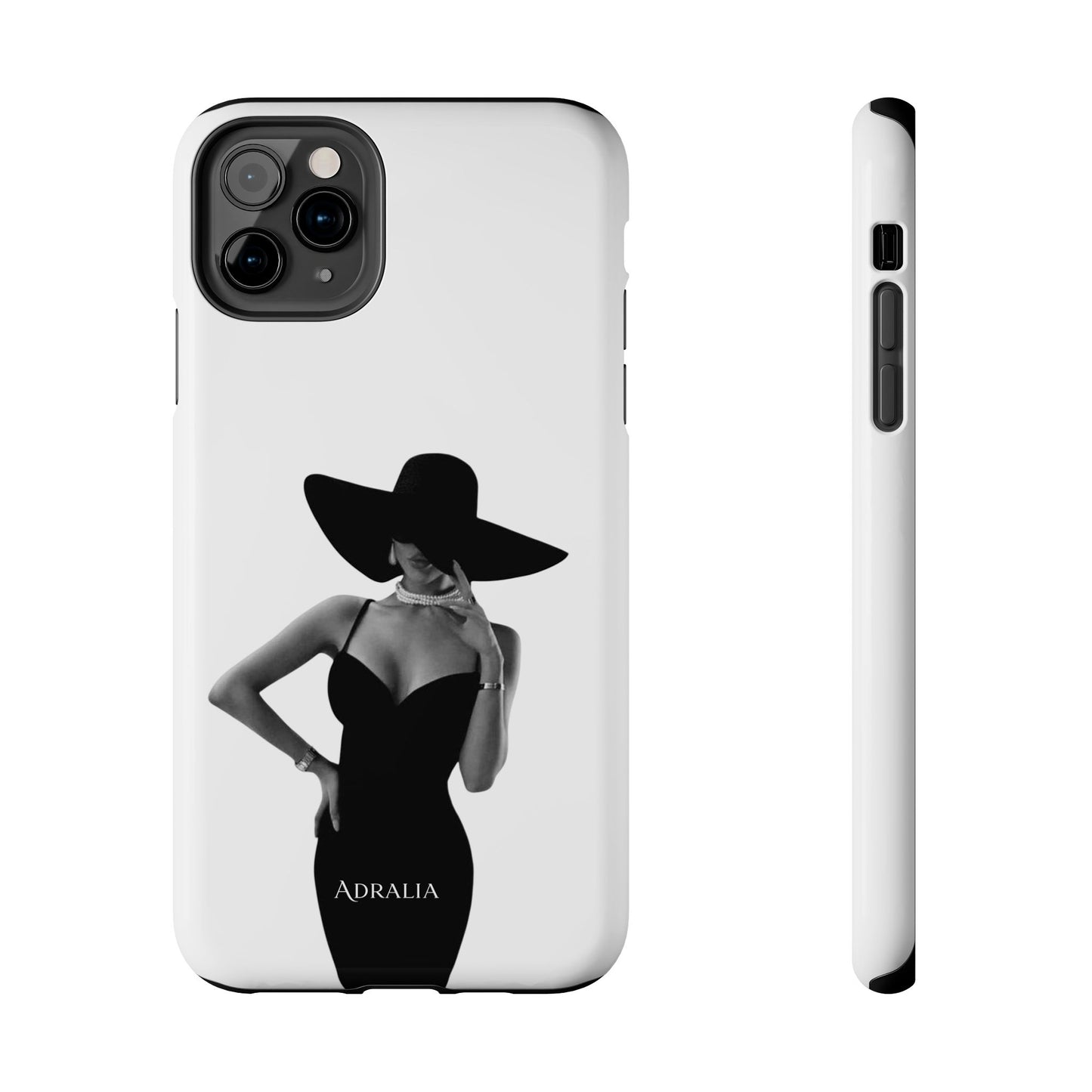 Tough Phone Case — Elegant Woman in Wide-Brim Hat Black & White Design