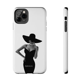 Tough Phone Case — Elegant Woman in Wide-Brim Hat Black & White Design