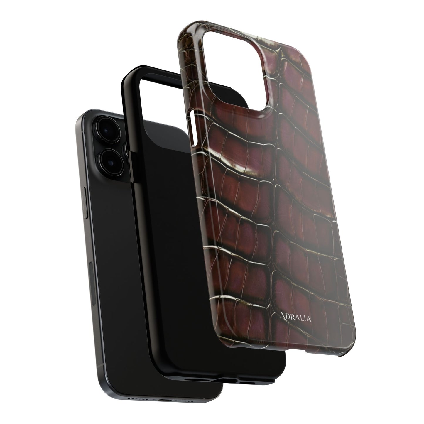 Croc-Embossed Tough Phone Case — Burgundy Faux Alligator with ADRALIA Accent