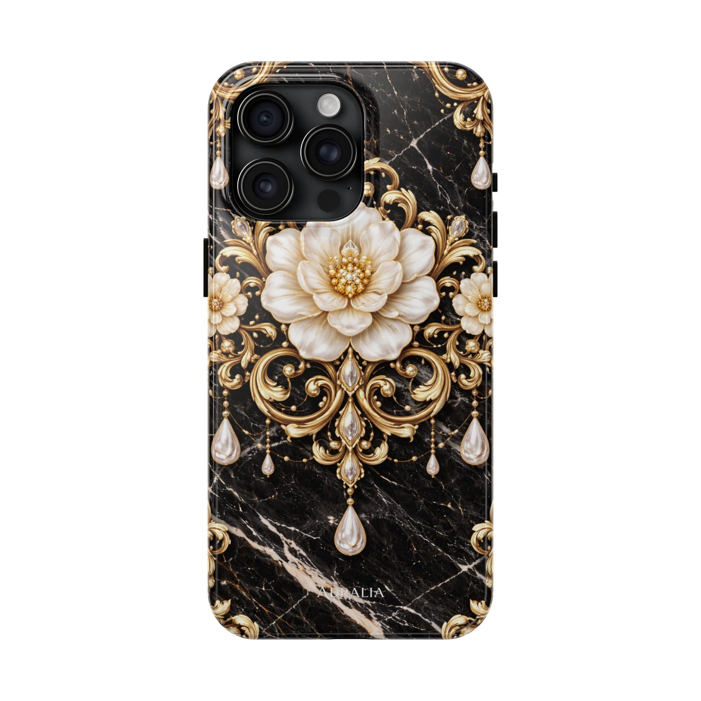 Phone Case — Black Marble Floral Baroque Tough Protective Cover